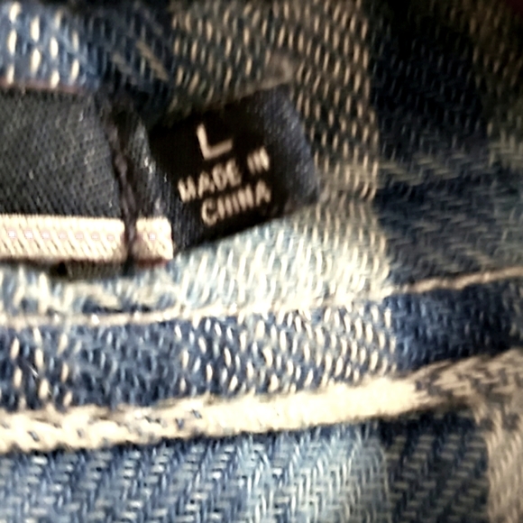 Silver Blue Plaid Soft Light  Flannel Stone Buttons Boho Western Women's Large - Picture 5 of 15